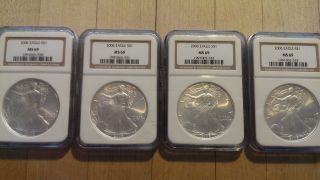 4 American Silver Eagles - 2006 - All Ms69 Graded By Ngc In Sequential Order photo