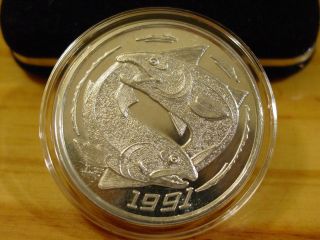 Alaska Official State 1991 Salmon.  999 Silver Proof - Like Troy Oz 3rd Year, photo