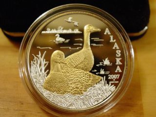 Alaska Official State 07 Artist ' S Proof Geese 999 Silver 1 Troy Oz 026 photo