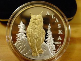 Alaska Official State 2003 Artist ' S Proof Lynx 999 Silver 1 Troy Oz 026 photo