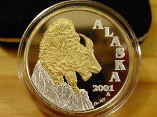 Alaska Official State 01 Artist ' S Proof Mt.  Goat.  999 Silver 1 Troy Oz Gold photo