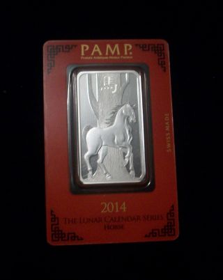 2014 Pamp Suisse 1 Oz Silver Bar (year Of The Horse) From Switzerland W/assay photo
