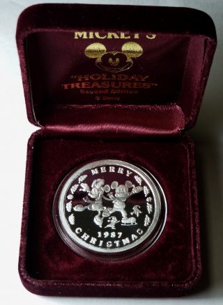 Disney Mickey Minnie Holiday Treasures 1 Oz.  999 Fine Silver Coin Round Case photo
