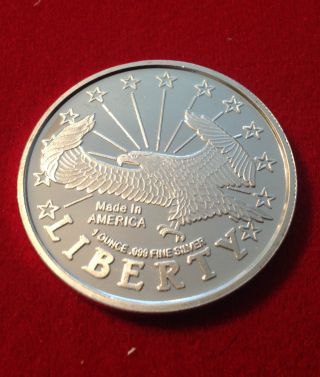 1 Troy Ounce Liberty Eagle Silver Coin Medallion -.  999 Fine Pure Silver photo