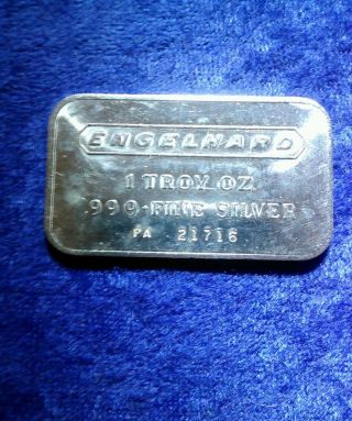 Rare Old Engelhard Rare Pa Series 1 Oz Frosted Back Silver Bar photo