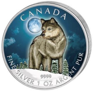 Timber Wolf 1oz Silver Coin Coloured Canada Wildlife 2011 $5 Dollar 9999 Pure photo