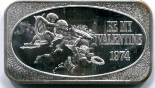 Be My Valentine 1974 Cupid 1 Troy Oz.  999 Fine Silver Art Bar United States Ussc photo