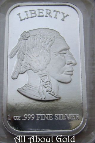 Solid Silver Bar 1 Troy Oz Silvertowne.  999 Fine Buffalo Indian Head Mirror Bu photo