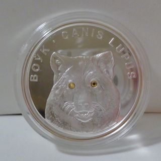 Wolf.  999 Silver Coin 1 Troy Oz With Swarovski Crystal Eyes Proof Belarus 2007 photo