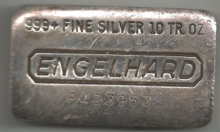 One Engelhard 10 Troy Ounces.  999+ Silver Bar Loaf Style P423953 photo