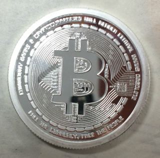 Bitcoin 1 Troy Oz.  999 Fine Physical Silver Round Design Uncirculated Rare photo