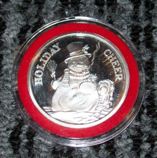 1999 Christmas.  999 Silver 1 Oz Round Ornament - Snowman Holiday Cheer photo