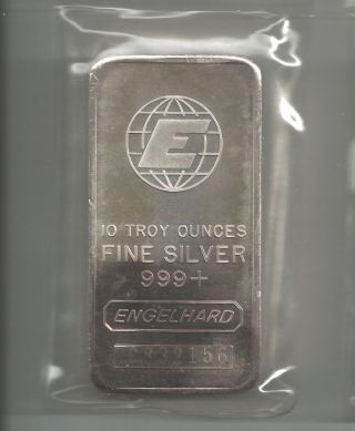 One Engelhard 10 Troy Ounces.  999+ Silver Bar Ser C332156 photo