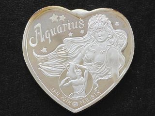 Aquarius Zodiac For Someone Special Heart Shaped Silver Art Round C8430 photo