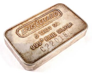 Rare Old Engelhard 5 Oz. .  999+ Fine Silver Bar Hard To Find In This Size photo