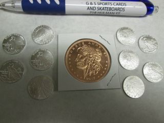 10 X 1/10 Troy 1 Oz Incuse Indian Silver Bullion Round Coin.  999 Fine photo