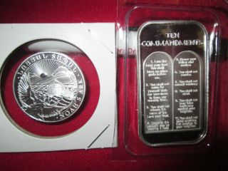 1 1/2 Oz.  999 Fine 10 Ten Commandments Silver Bullion Round Coin photo