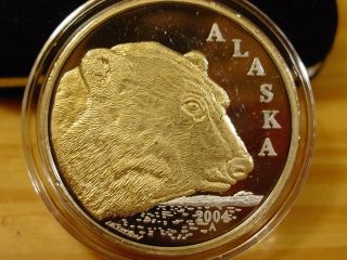 Alaska Official State 2004 Polar Bear 999 Silver Proof Troy Oz Gold Relief photo