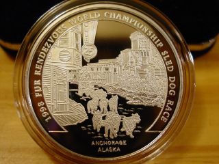 Alaska 1998 Fur Rendezvous Medallion.  999 Fine Silver Proof Troy Oz Round photo