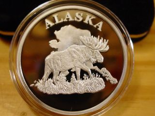 Alaska Moose Map Medallion.  999 Fine Silver Proof 1 Troy Oz photo