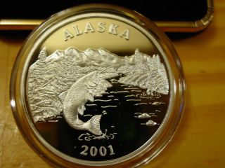 Alaska 2001 Sport Fishing Medallion 999 Fine Silver 1 Troy Oz photo