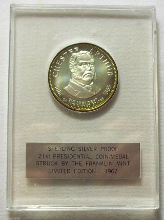 ☛1967 Sterling Silver Presidential Coin Medal Chester Arthur 1¼ 
