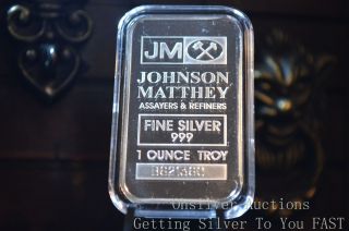Johnson Matthey 1 Troy Ounce Silver Bar.  999 Fine Pure 1 Oz Silver Bullion photo