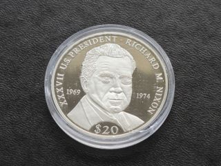 2000 Richard M.  Nixon Republic Of Liberia $20.  999 Fine Silver Coin A7272 photo
