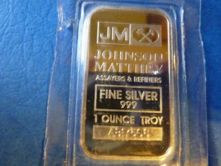 Johnson Matthey.  999% Pure Silver Bar With Serial Number 1 Troy Ounce 31.  1g photo