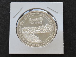 Harrah ' S Lake Tahoe $7 Silver Art Round Nevada A9409 photo