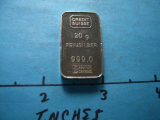 20 Gram Credit Suisse German Issue 999 Silver Art Bar Very Rare Style photo