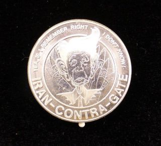 Iran - Contra - Gate Ronald Reagan Caricature Art Medal 1 Troy Oz.  999 Silver Round photo