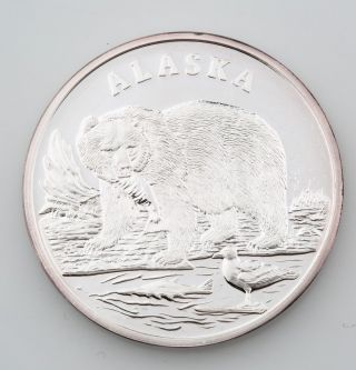 Alaska Grizzly Bear Medallion 1 Oz.  999 Silver Round W/ Box And Paper photo