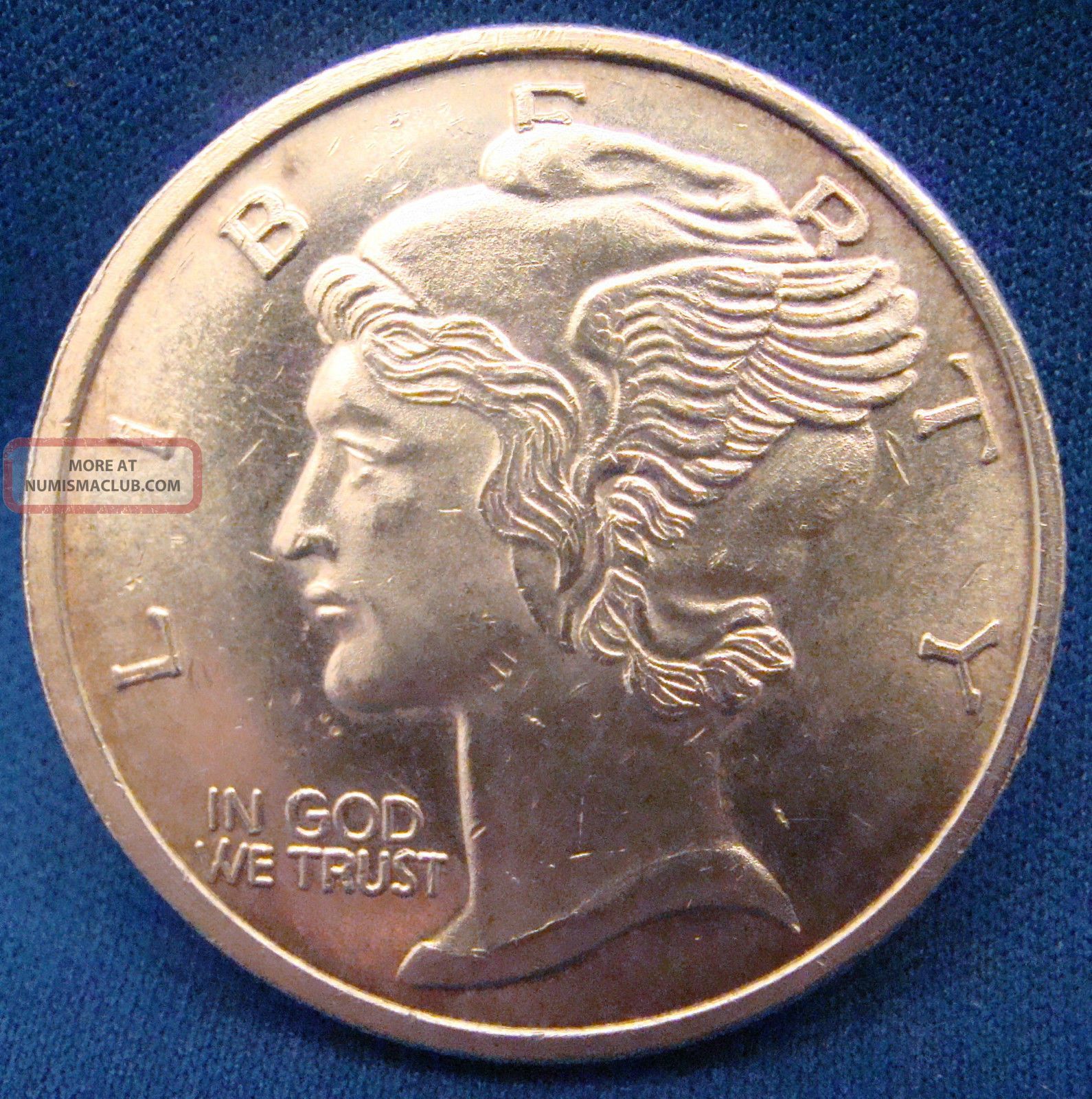 U S Mercury Dime Commemorative 1 Ounce Of 999 Fine Silver Round u-s-mercury-dime-commemorative-1-ounce-of-999-fine-silver-round