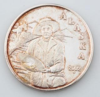 Alaska 2002 Gold Paner Miner Medallion 1 Oz.  999 Silver Round photo