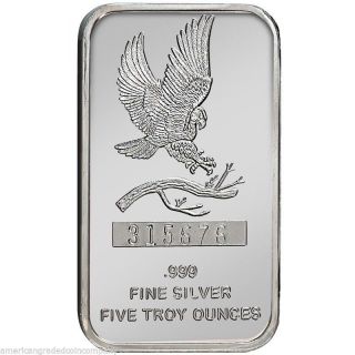 5 Oz. .  999 Silver Bar From Silvertowne. . .  Security Numbered photo