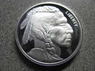 1 Oz Silver Buffalo/indian Design -.  999 Pure Silver Proof - Like Finish photo