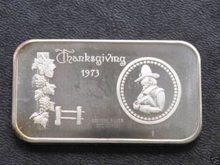 1973 Happy Thanksgiving Silver Art Bar 1 Troy Oz.  T8707 photo