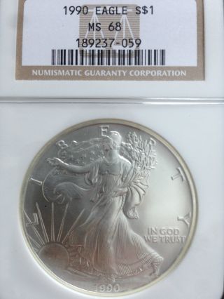 1990 American Silver Eagle Ngc Graded Ms68 1 Oz photo