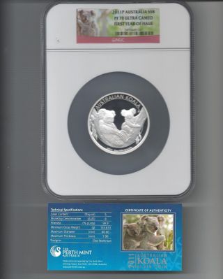 2011p P Australian 5 Oz Silver Proof Koala Graded By Ngc Pf70 Uc First Year photo