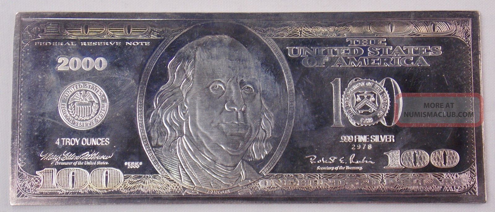2000 100 Dollar Bill 4 Oz 999 Fine Silver Proof Bar Benjamin Franklin W 2000-100-dollar-bill-4-oz-999-fine-silver-proof-bar-benjamin-franklin-w