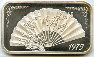 Mother ' S Day 1975 Art Bar Ingot.  999 Silver Medal - 1 Oz Troy - Sab Kq651 photo