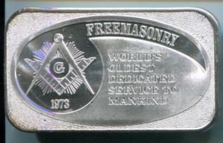 Freemasonry 1973 1 Troy Oz.  999 Fine Silver Art Bar United States Corp Ussc photo