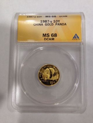 1987 - Y Gold Panda 1/10 Oz Anacs Ms68 Dcam photo