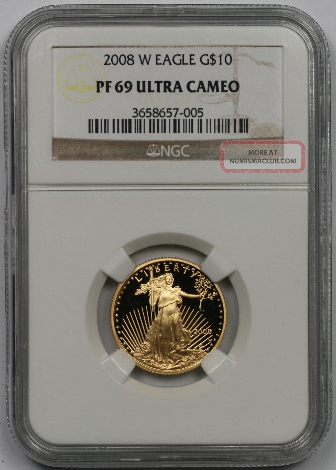 2008 - W American Gold Eagle $10 Quarter - Ounce Proof Pf 69 Ultra Cameo Ngc Gold photo