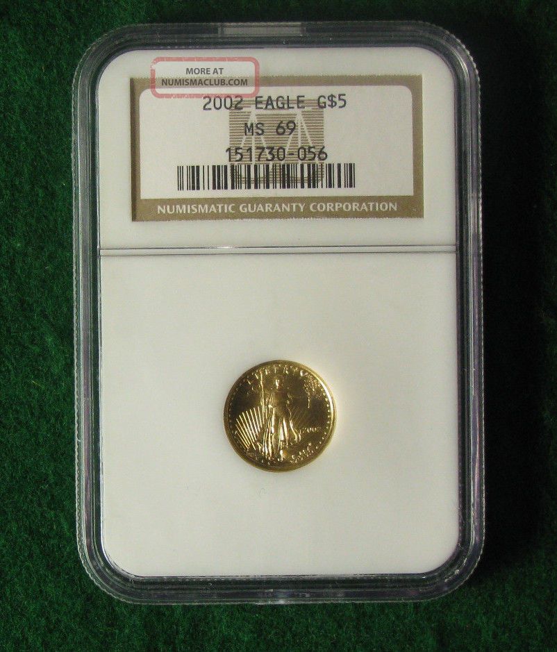 2002 Gold American Eagle 1/10 Troy Ounce $5 Ngc Ms69 - Gold photo