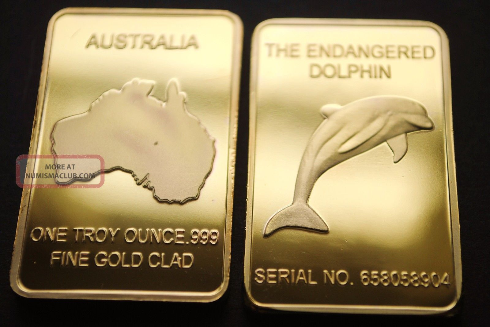 Gold Bullion Bar.  999 Gold Clad Australian Dolphin 1 Oz Unusual Gold Plated Gold photo