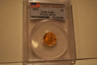 2005 $5 Gold Eagle Coin Pcgs Ms70 First Strike 2005 photo