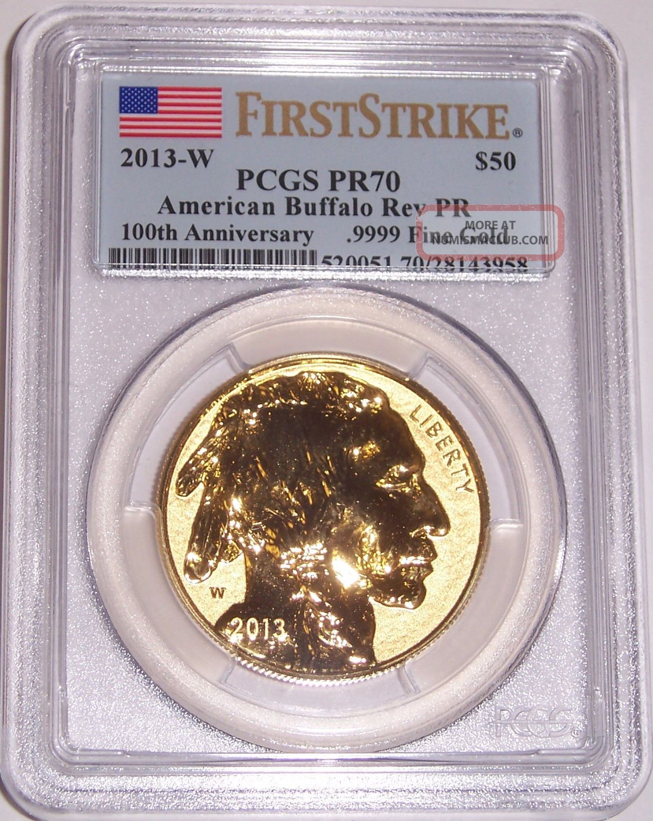 2013 - W $50 100th Anniverary Reverse Proof Buffalo Pcgs Pr70 First Strike Flag Gold photo