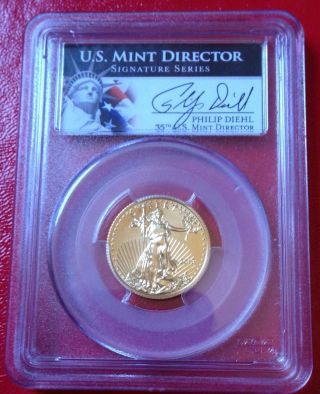 2013 1/4 Oz.  American Eagle $10 Gold Coin Pcgs Ms70 - Philip Diehl Signed Label photo